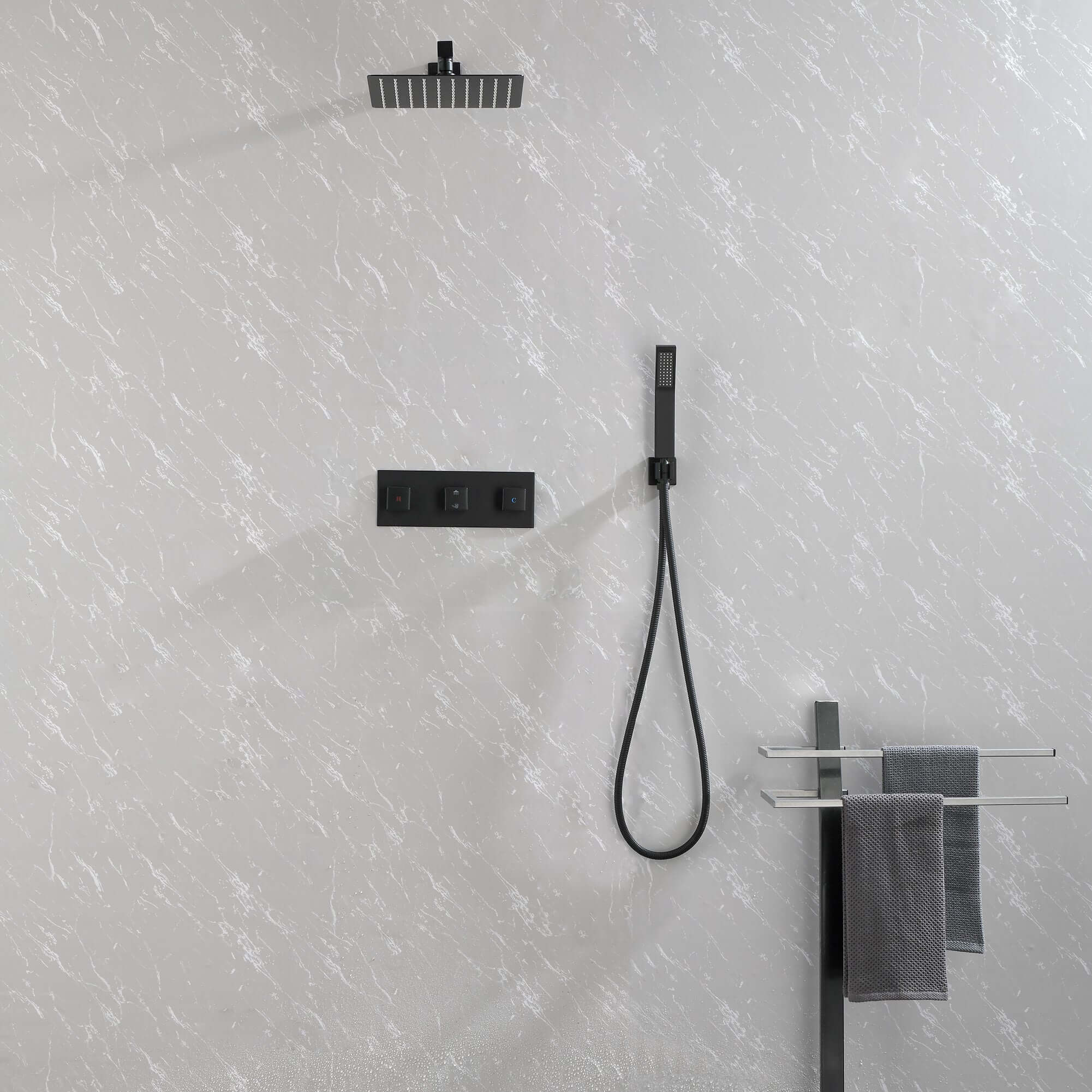 Nestivora Matte Black Shower System - Sleek & Stylish Design featuring black luxury shower set system.