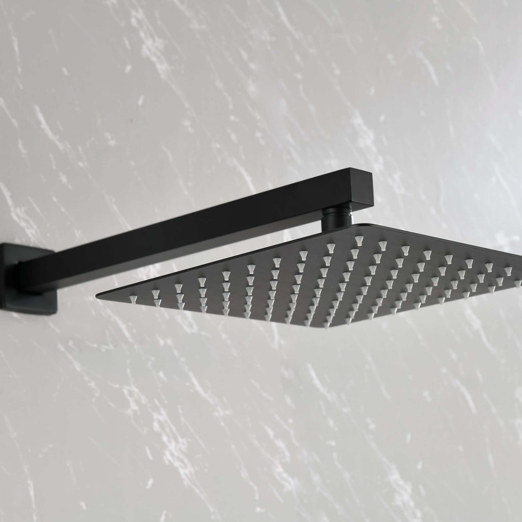 Nestivora Matte Black Shower System - Sleek & Stylish Design, featuring a modern square shower head in matte black finish.
